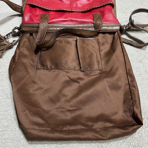 ILI New York Red Brown Whip Stitched Leather Purse Bag Crossbody Removable Strap - Picture 10 of 11